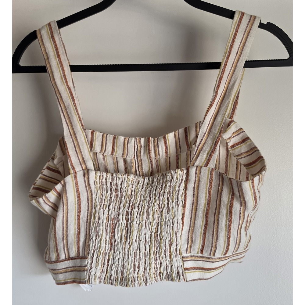 NWT Forever 21 Linen Crop Top L Striped Square Neck Sleeveless Coastal - Picture 2 of 5